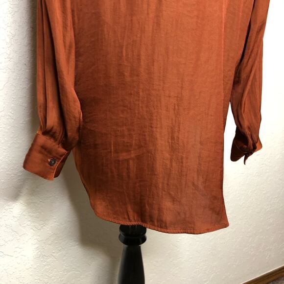 Free People Starry Dreams burnt orange silky v neck tunic top size Medium - Picture 13 of 16